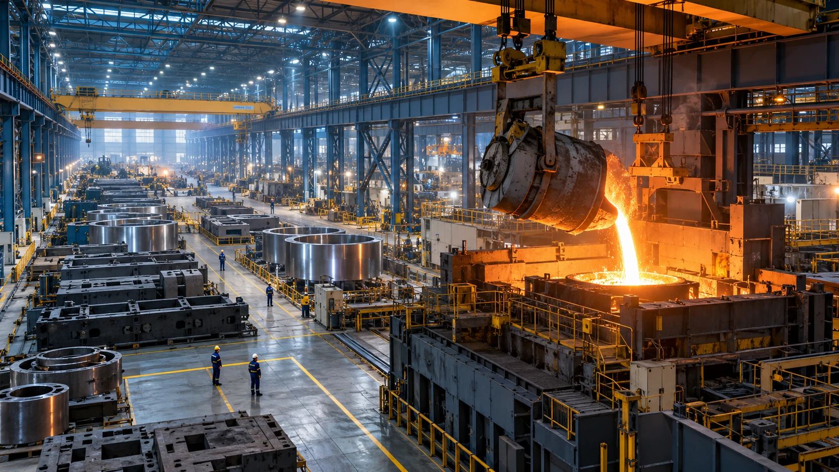 Imagen conceptual de una gran instalación industrial de fundición y fabricación